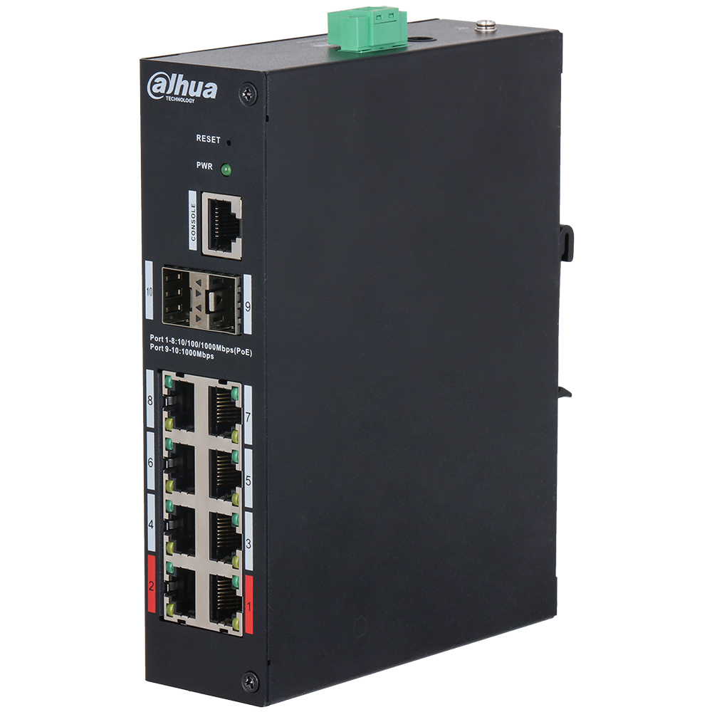 PoE-Switch, 10 Ports, 8 Ports PoE, 250 m, managePoE-Switch, 10 Ports, 8 Ports PoE, 2 Ports SFP, 250 m, managed, Desktop, DIN-Schiened
