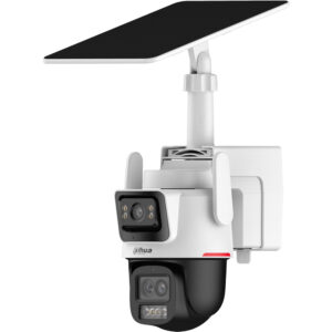 4G IP-Dual-Lens-PT-Dome-Batterie-Kamera, 2 x 3 MP, 2,8/3,6/8,4 mm, mit Solarpanel, IP66, weiß